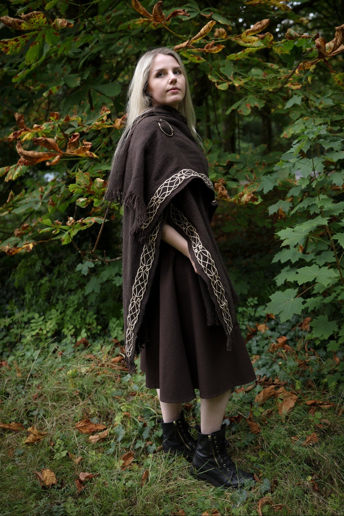 Brown Celtic Druid Cape you can style in multiple ways and wear with a celtic brooch