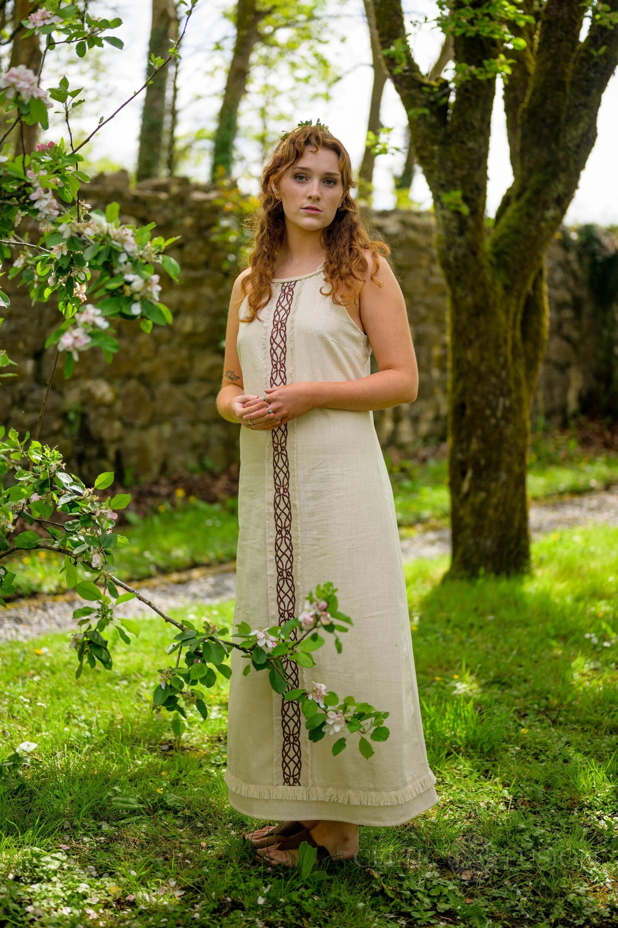 Light Celtic Maxi Dress with Celtic knot embroidery Large