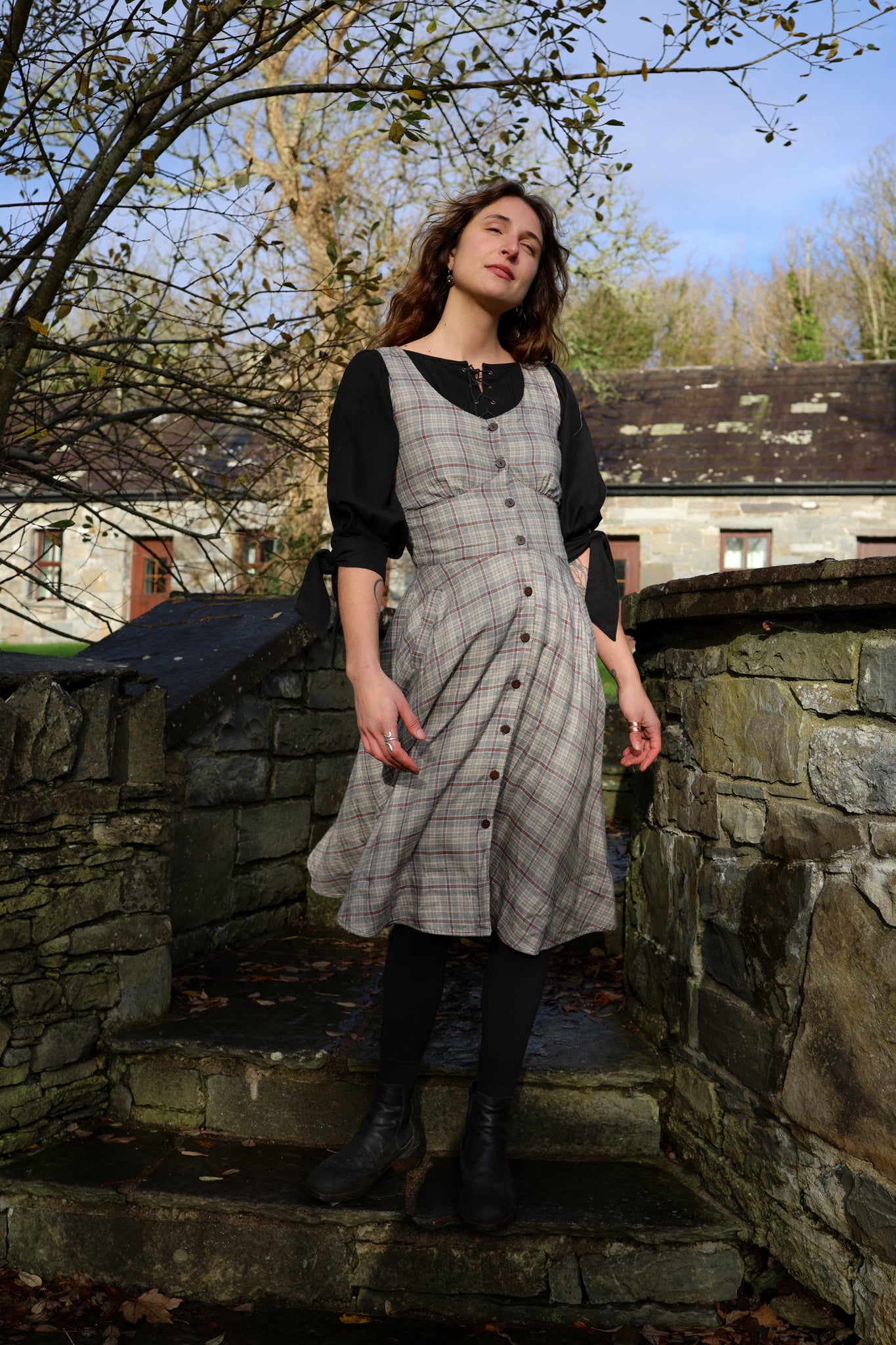 grey plaid dress button — Celtic Fusion ~ Folklore Clothing YGroup_concord