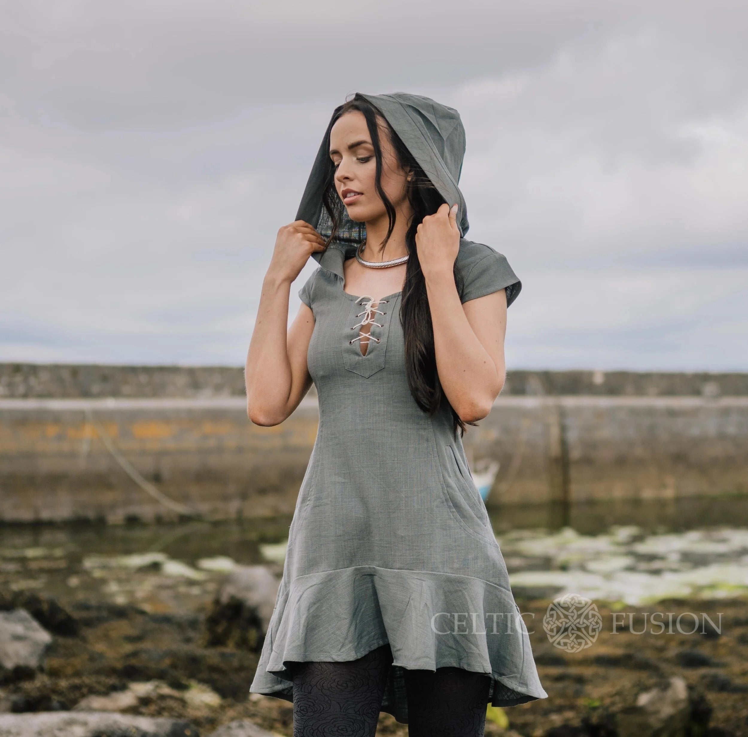 Slate Blue Hooded Corset Dress