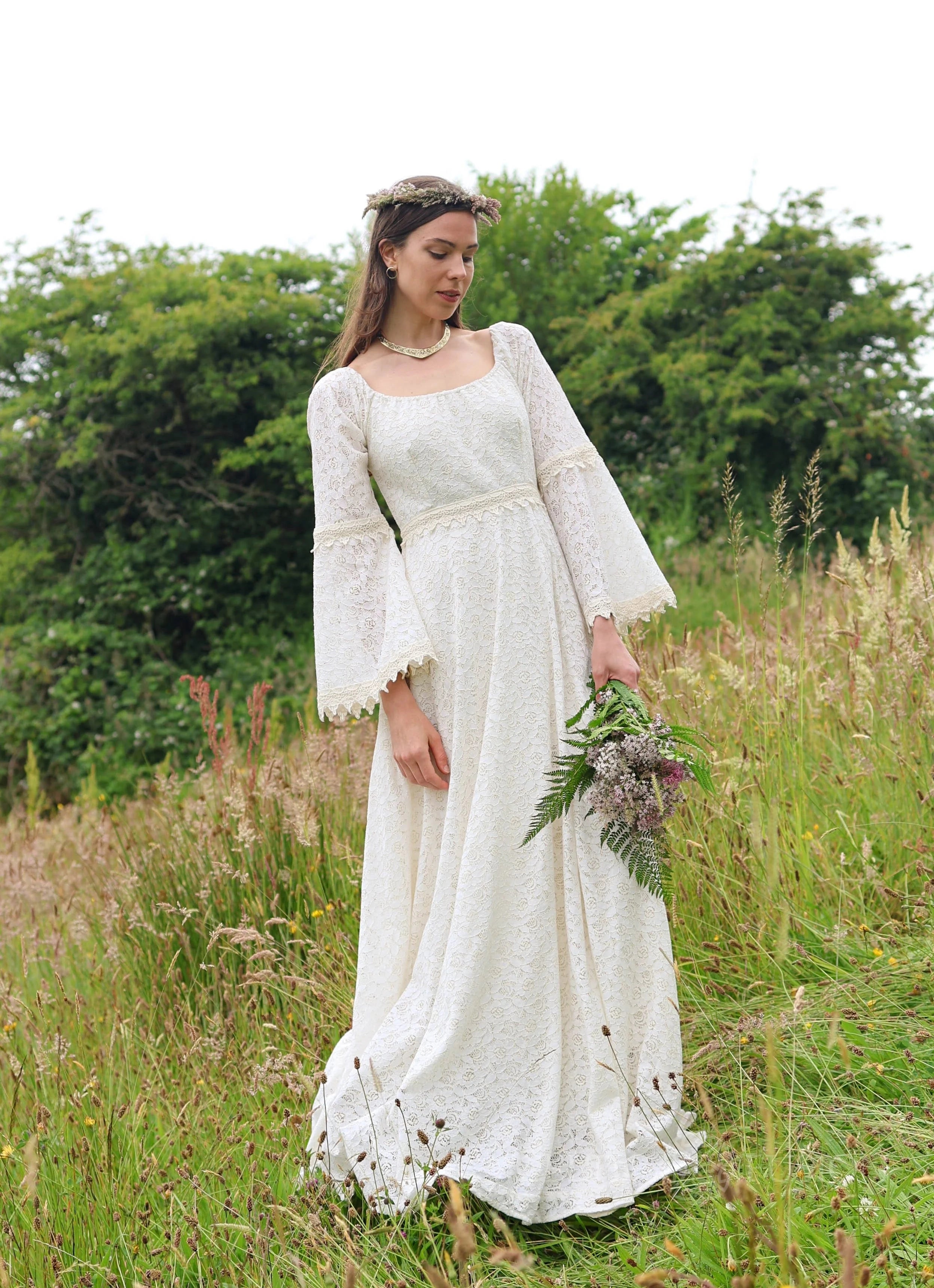 Bébhinn Boho Lace Wedding Dress — Celtic Fusion ~ Folklore Clothing