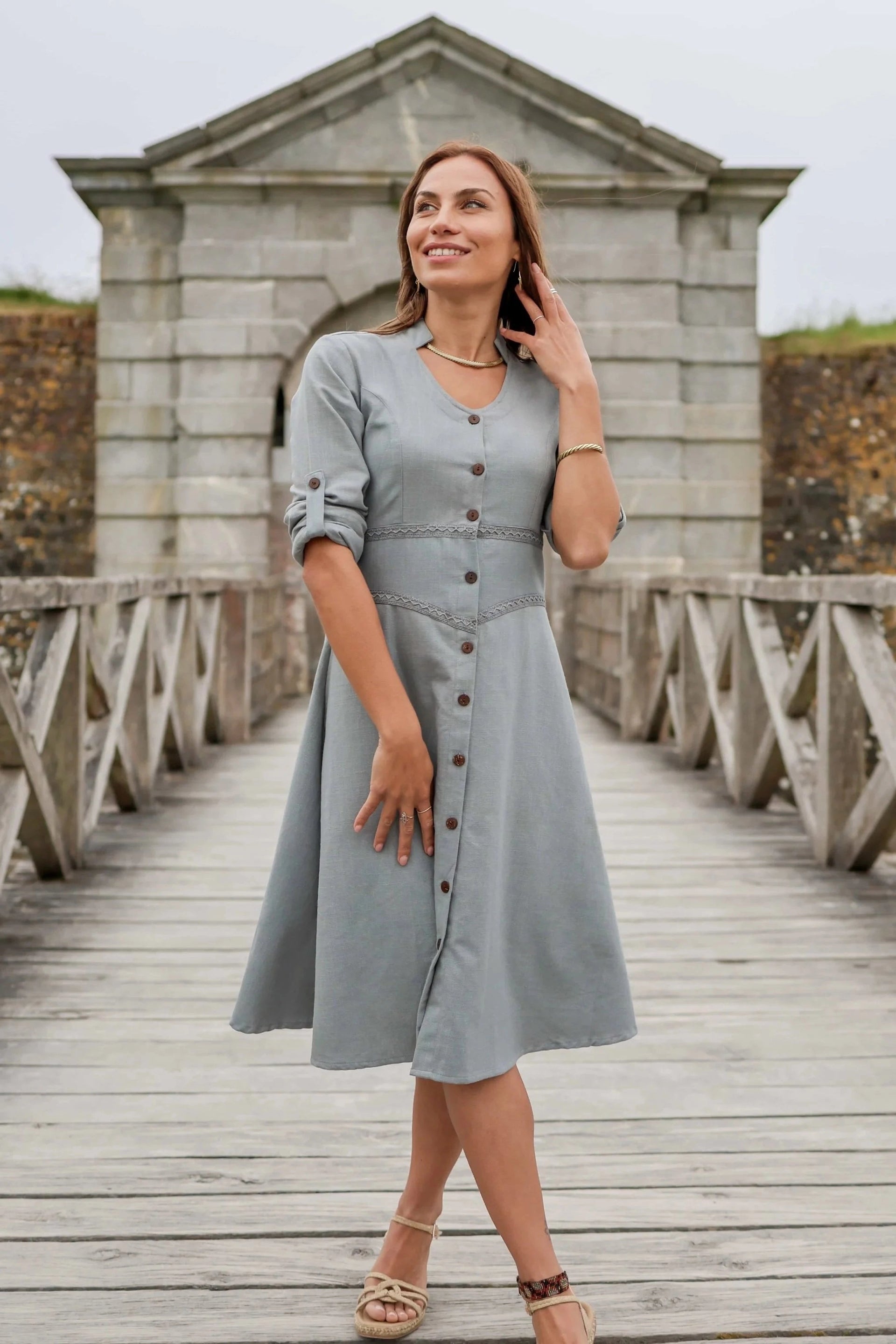 blue button dress Éabha Down - Slate Blue / Small room for hips Woman Formal Dresses For gucci mens shoes Style #:PRSP2549