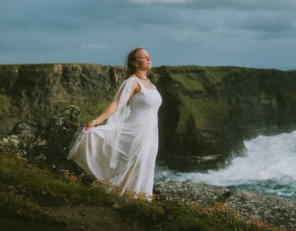 Sustainable cotton wedding dress in natural floral lace, the perfect magical fairytale wedding dress