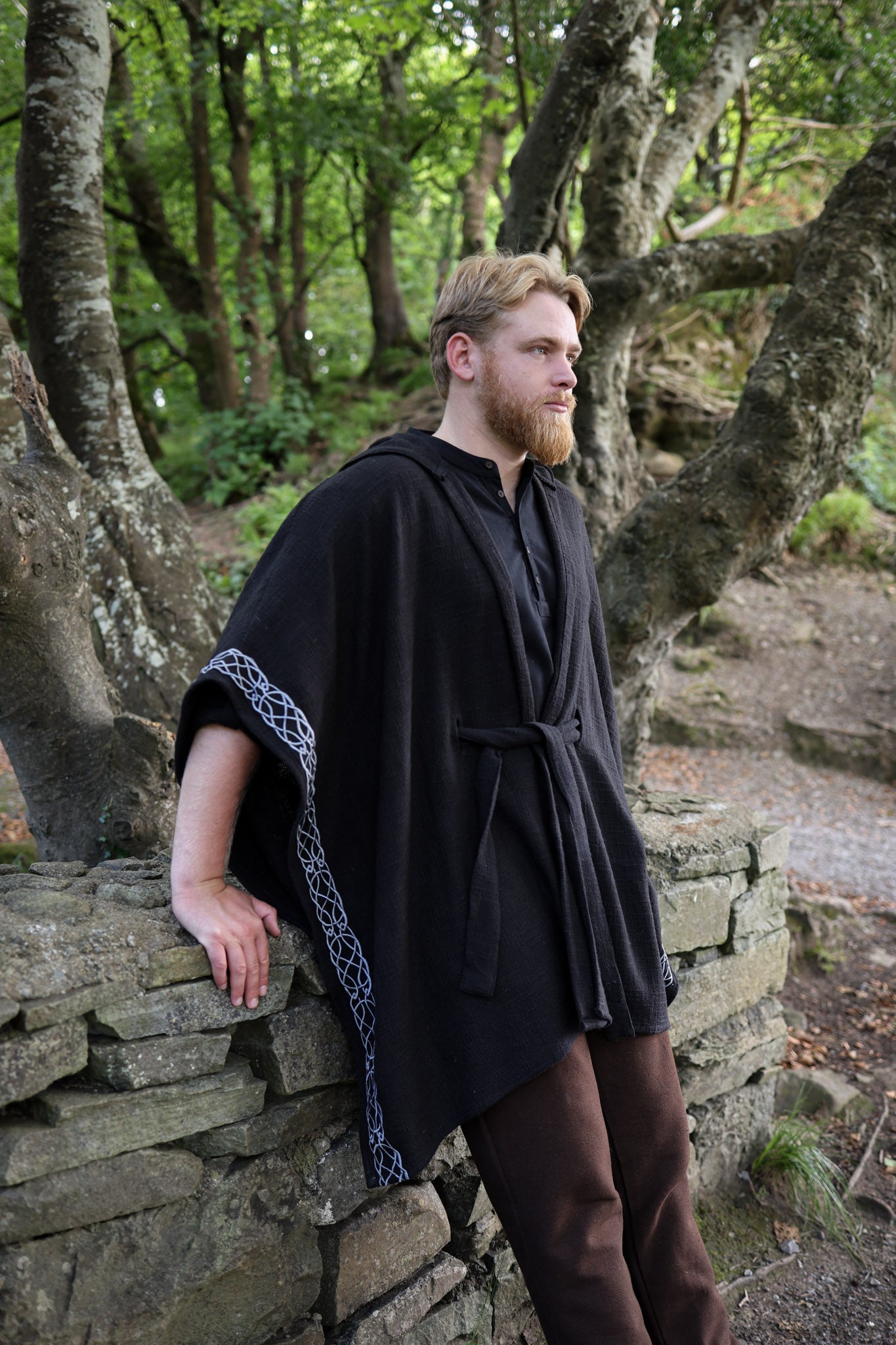 Hooded Ruana Cloak with Celtic Embroidery