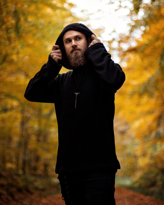 Soft Black mens hooded pullover by Celtic Fusion