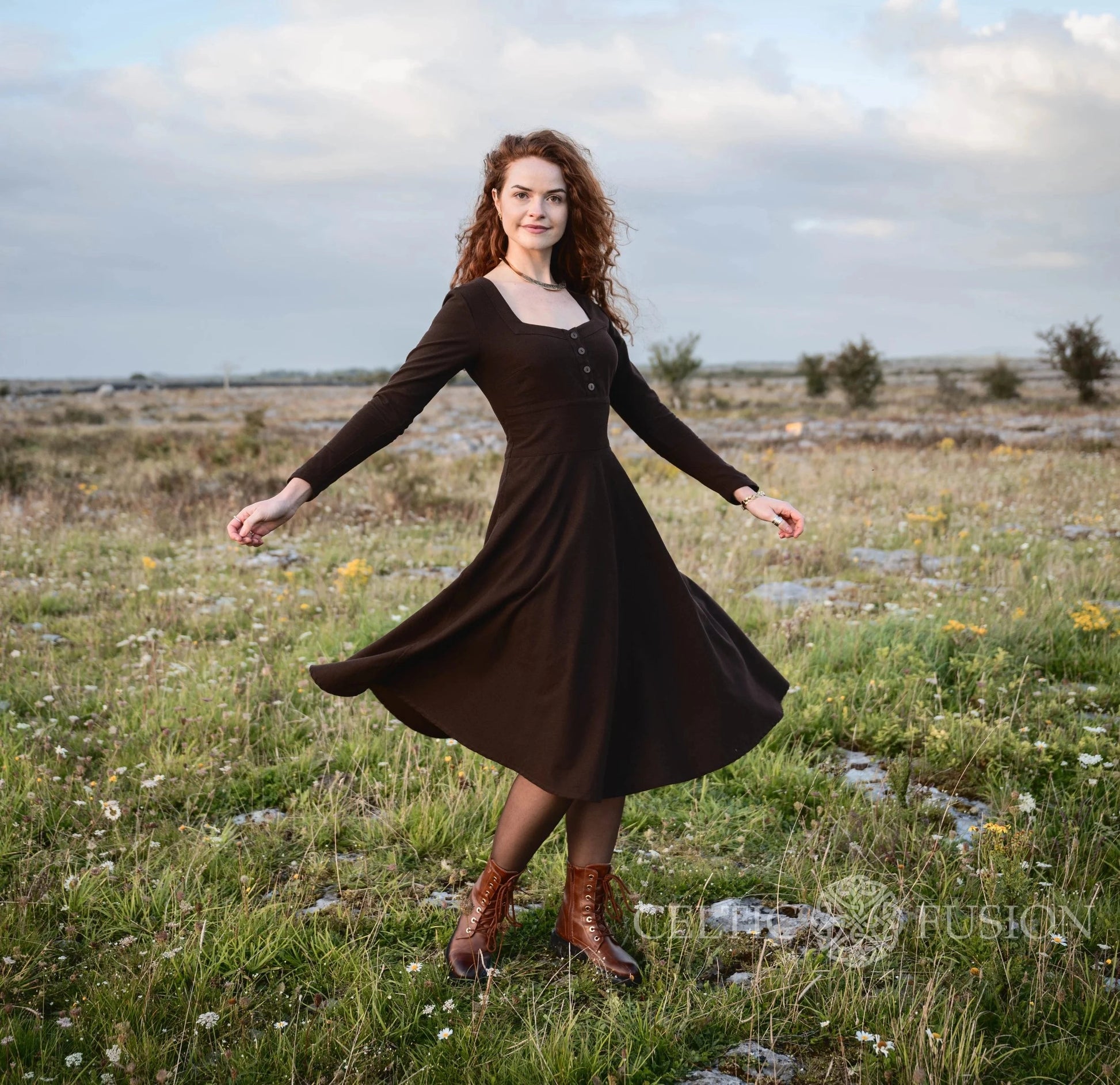 Slate Blue Sleeved dress with pockets Small