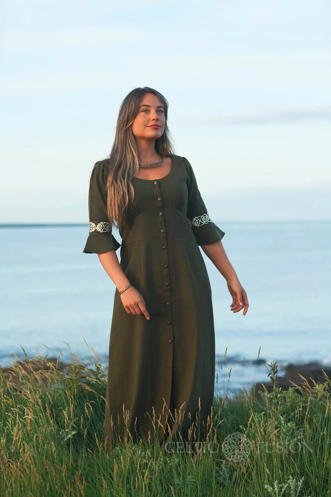 Clodagh Celtic Green Dress - Button up Dress 2XL - 18 UK / Green Clodagh Celtic Green Dress - Button up Dress 2XL - 18 UK / Green
