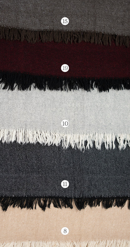Available colour options for handwoven shawl in woven natural-look fabric wool blend by Celtic Fusion