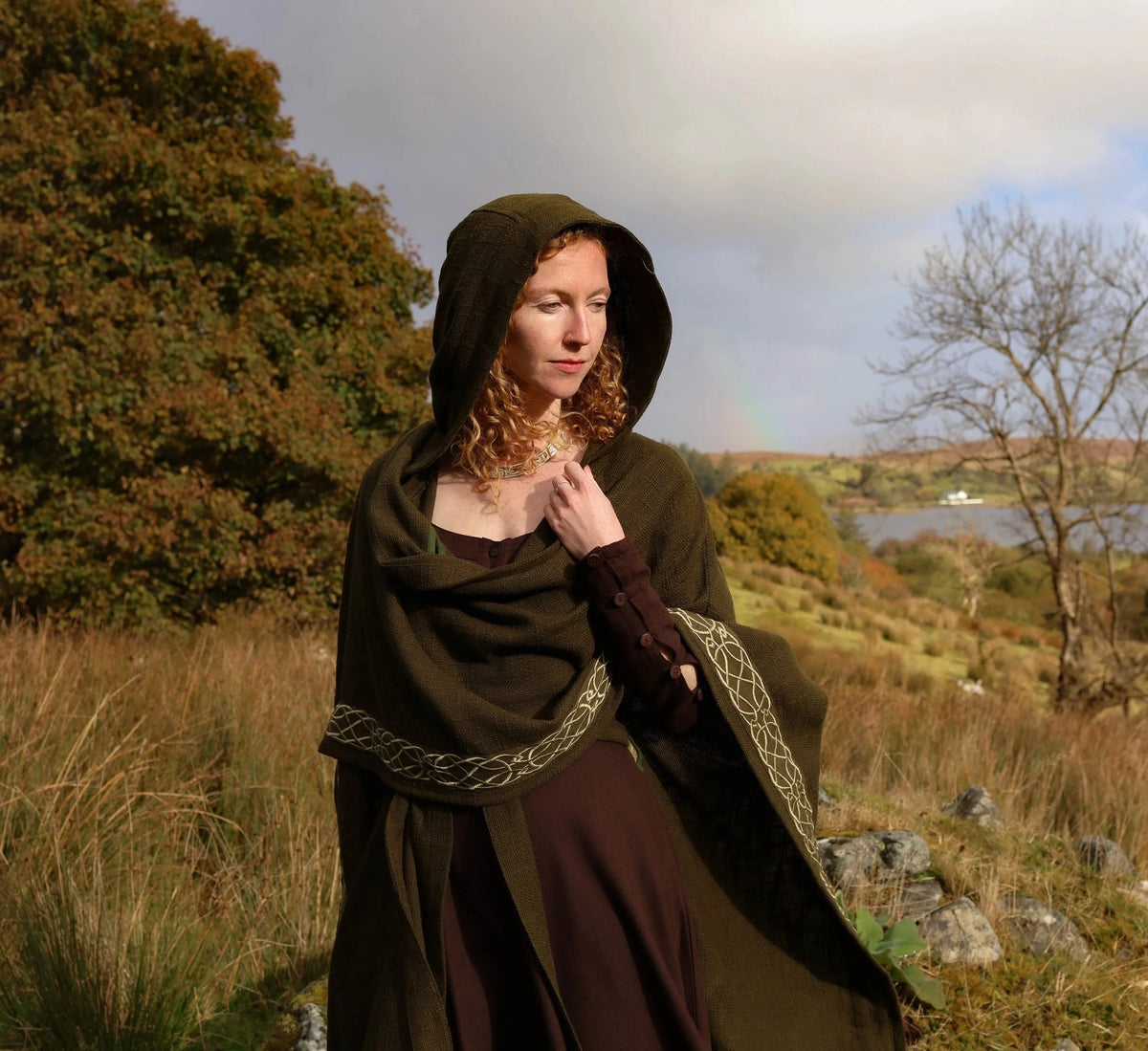 Green Hooded Celtic Cape by Celtic Fusion