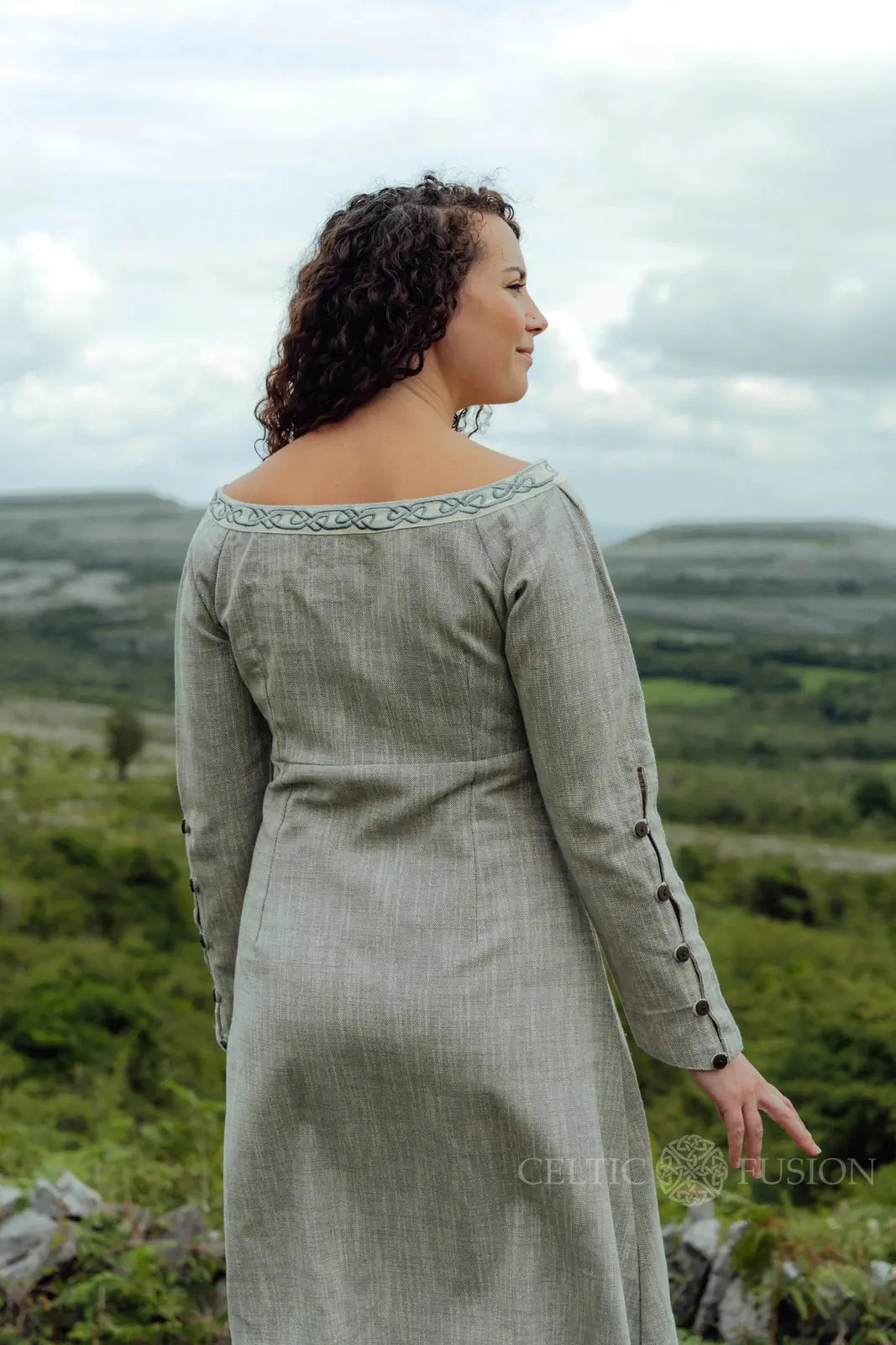 irish dress Grey Celtic Dress - Knotwork Details XS