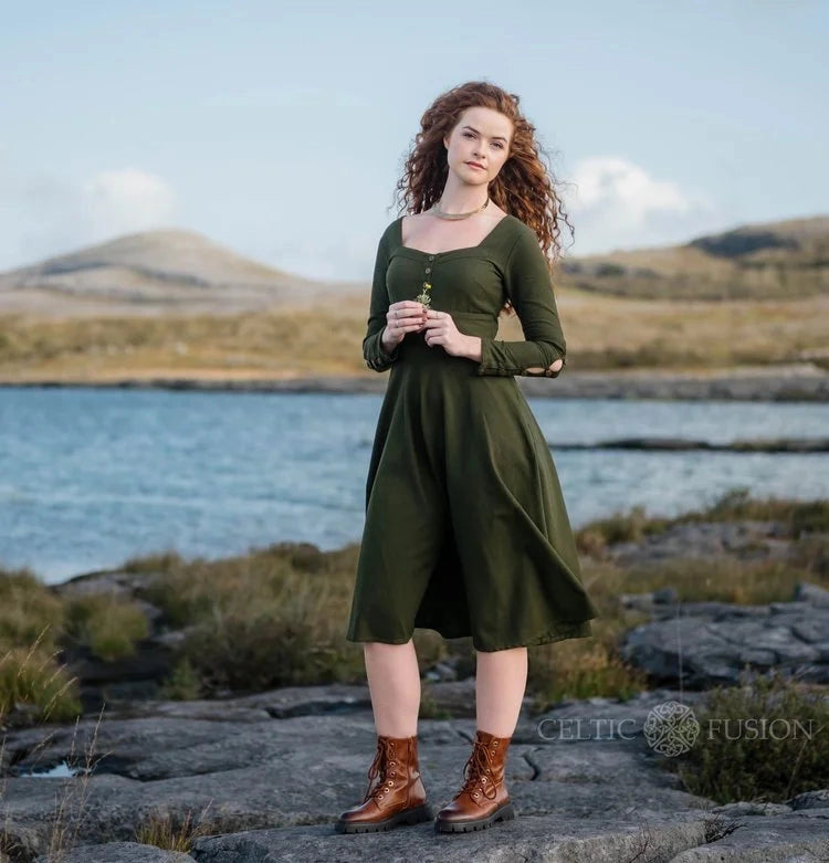 Boho-chic Brown Corset Dress, Dress with Pockets Medium