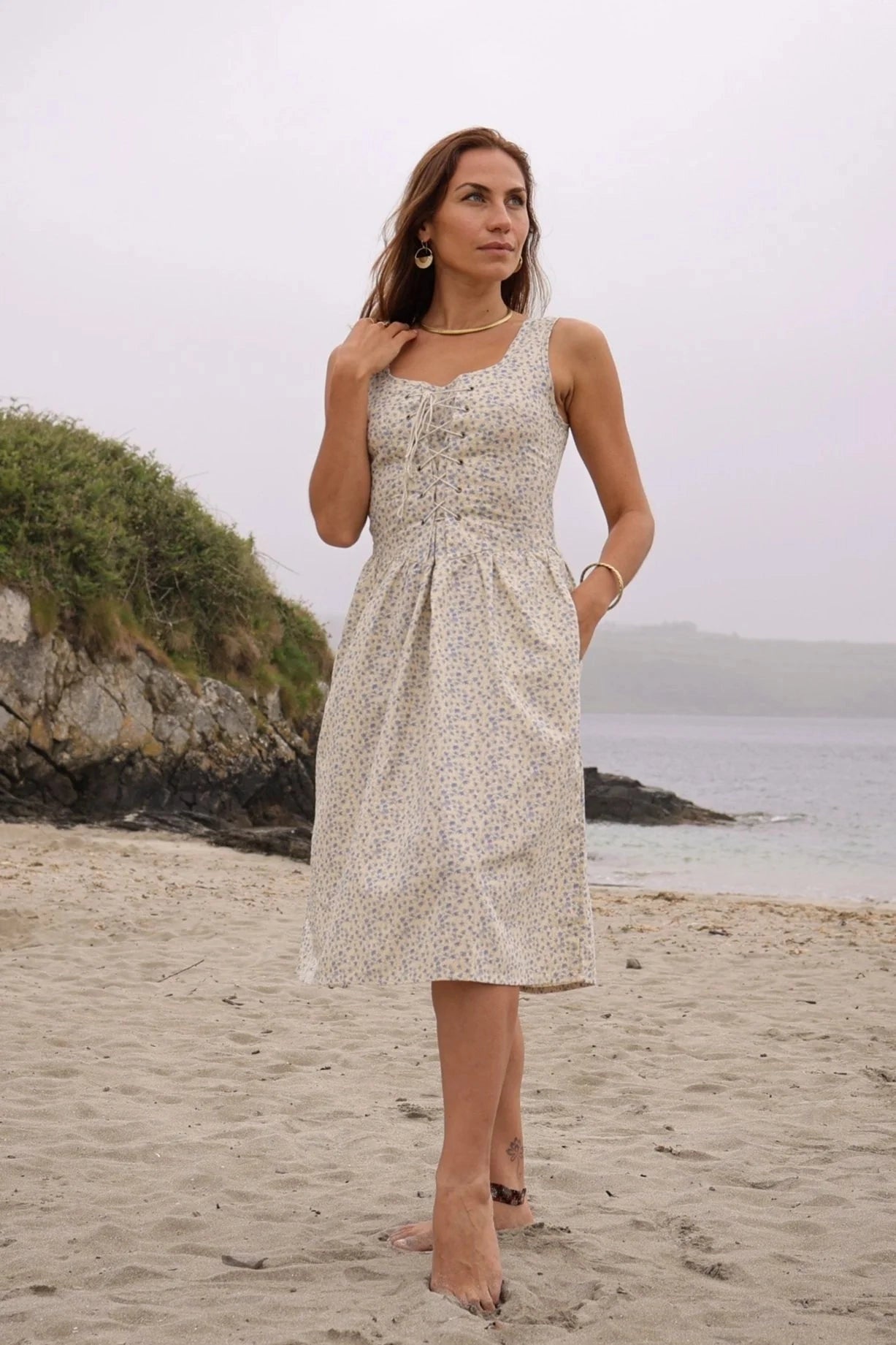 Iris Floral Linen Dress with corset – celticfusiondesign