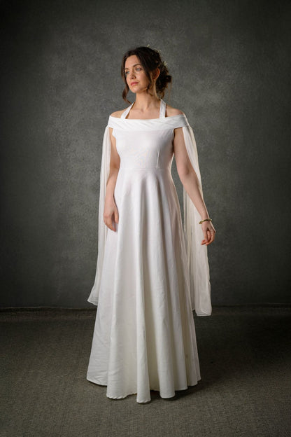 Celtic Fusion folklore style linen wedding dress designed by Irish designer Regina Tierney