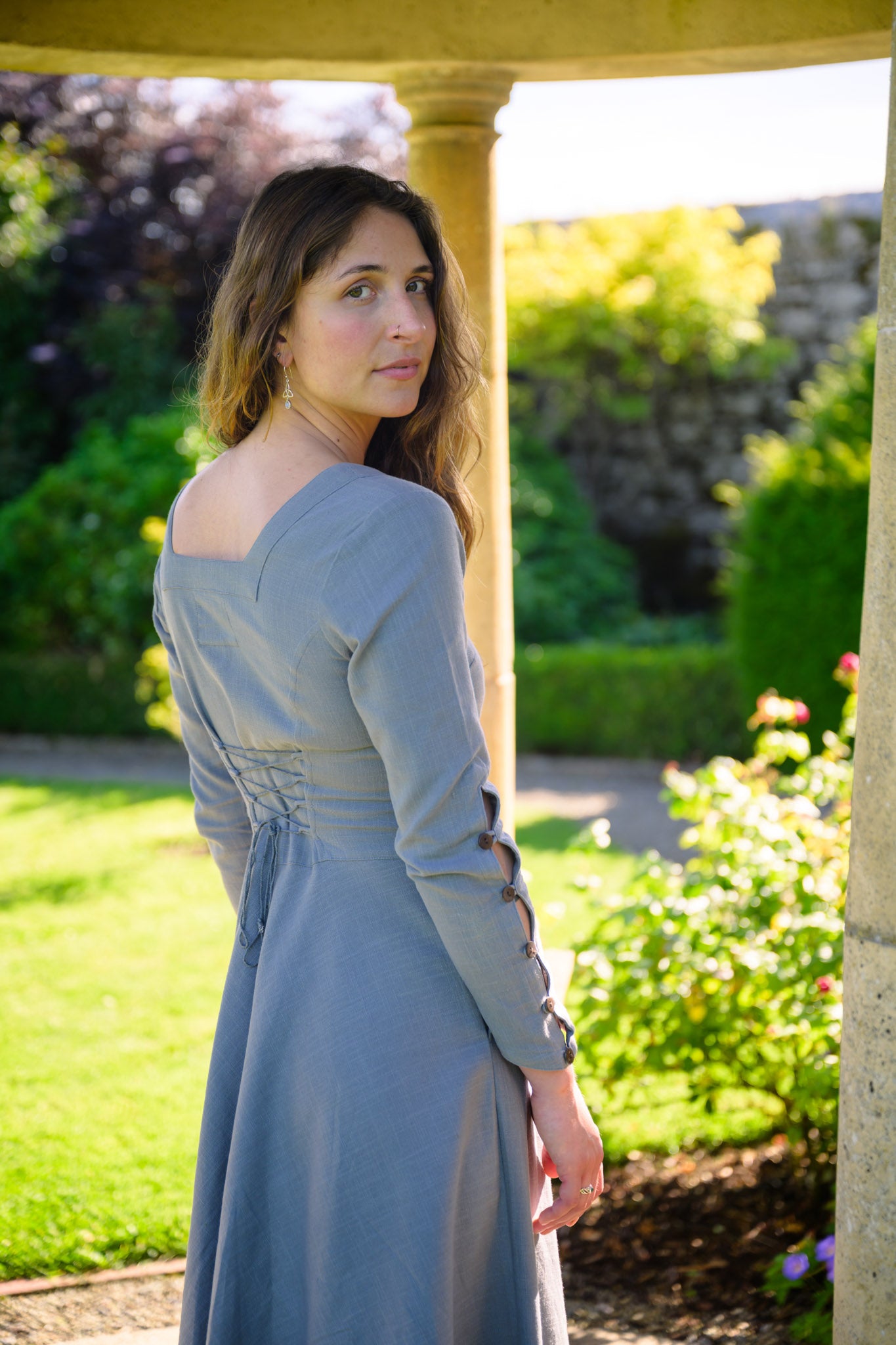 Slate Blue Sleeved dress with pockets – celticfusiondesign