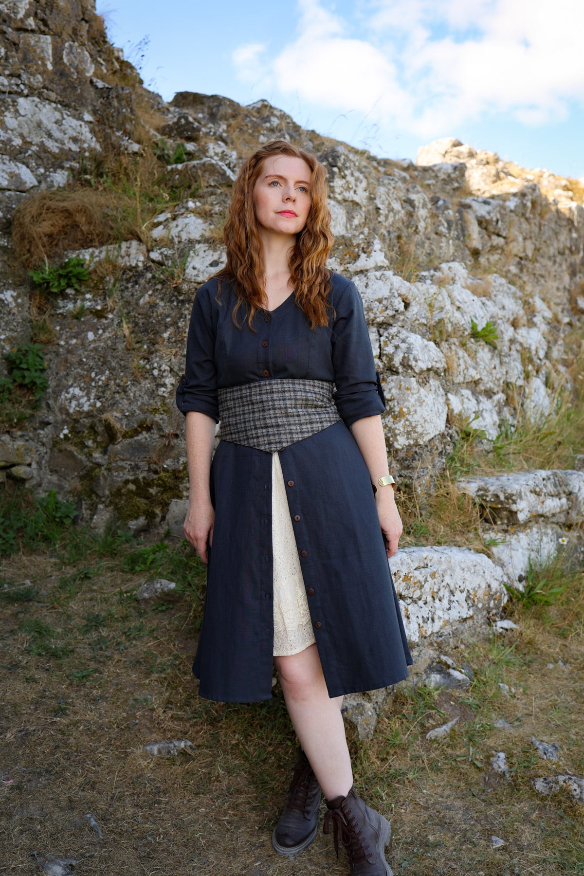 Slate Tweed Corset Belt