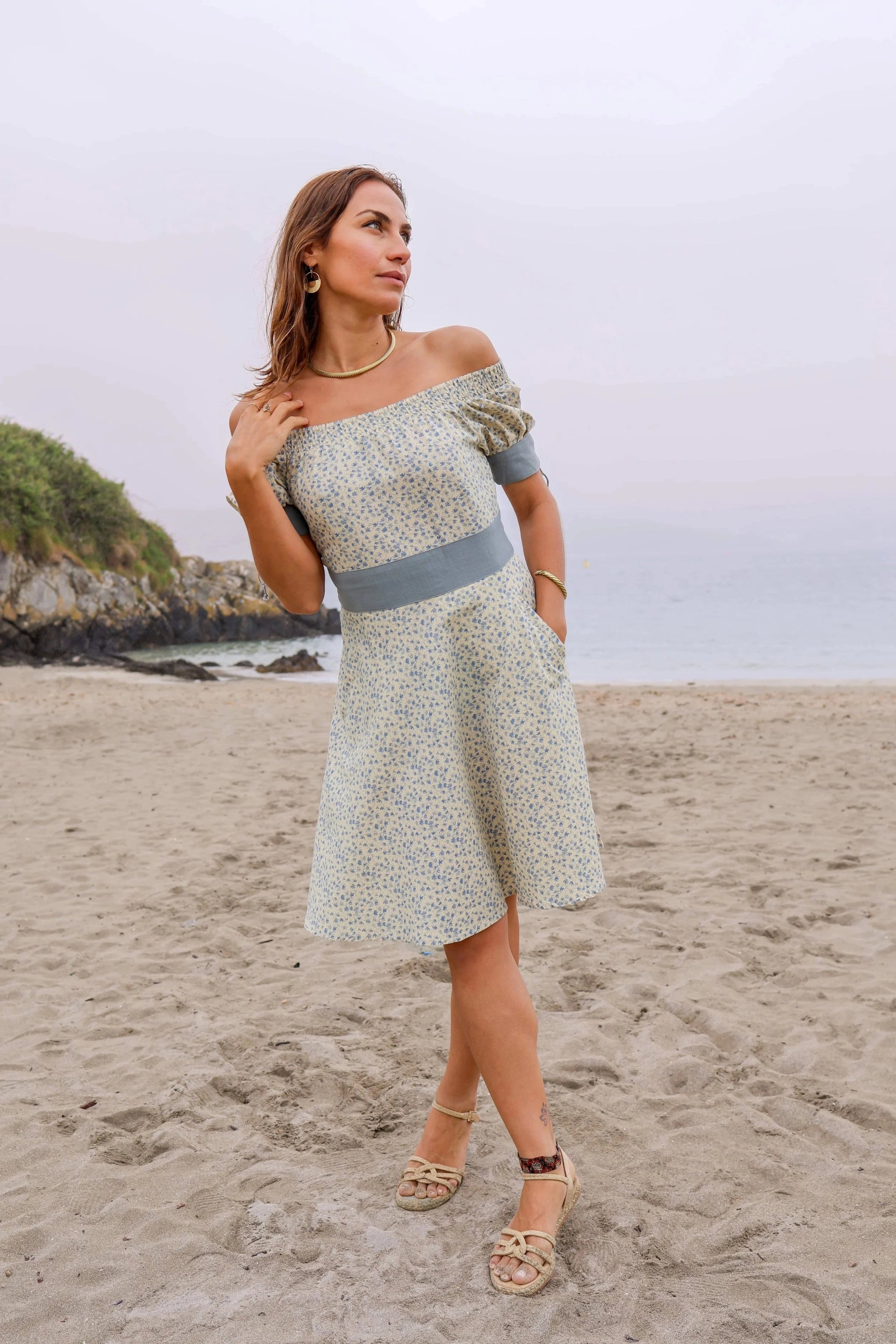 off the shoulder linen dress Forgot Me Not - Small WINTER WHITE hang dry Made in Christian Louboutin Rollerboy Spikes Color:Color04