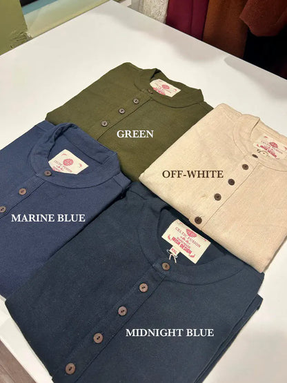 Chemise bleue sans col pour homme 