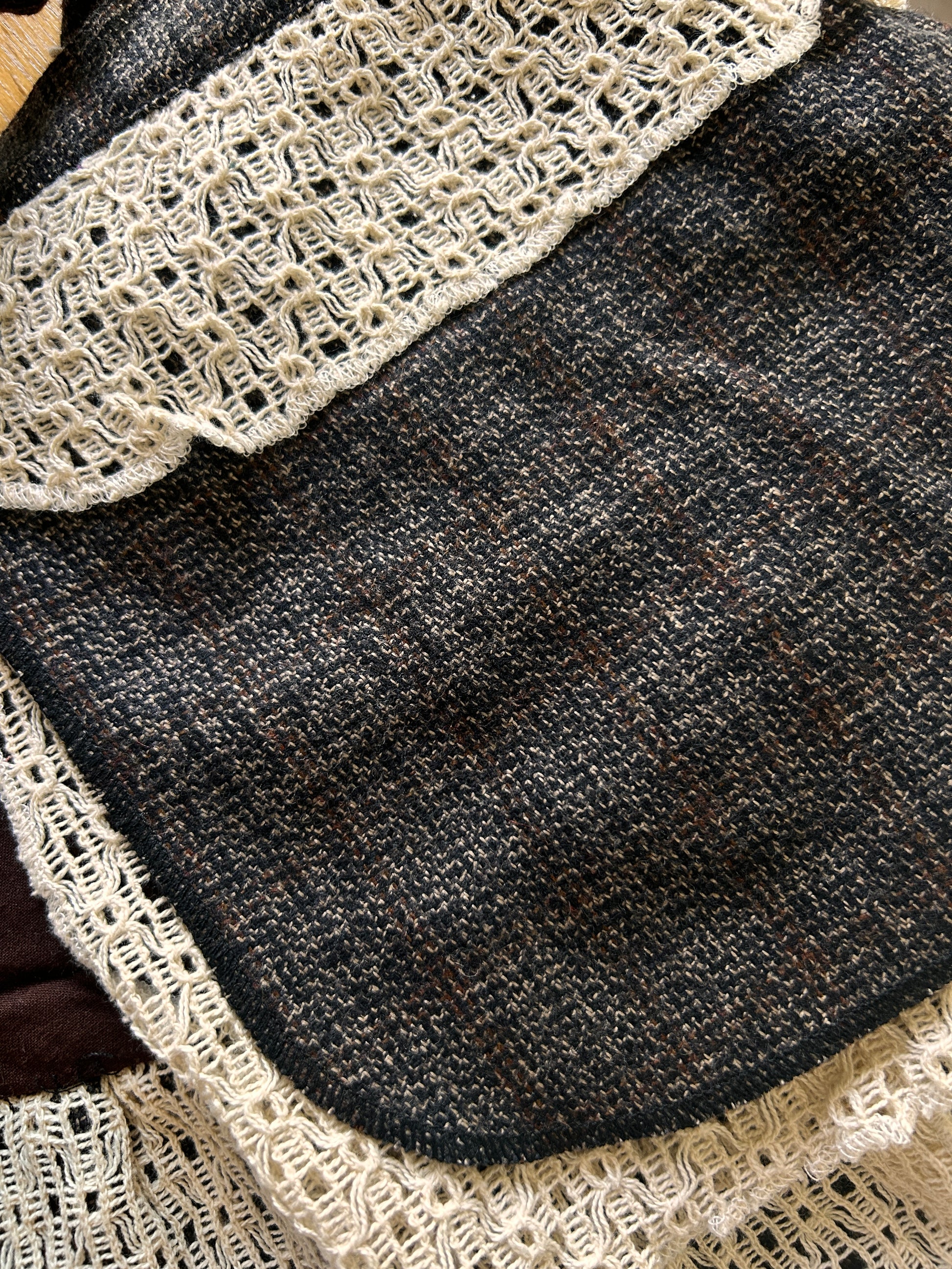 tweed mini skirt with layered cotton lace trim and separate shorts