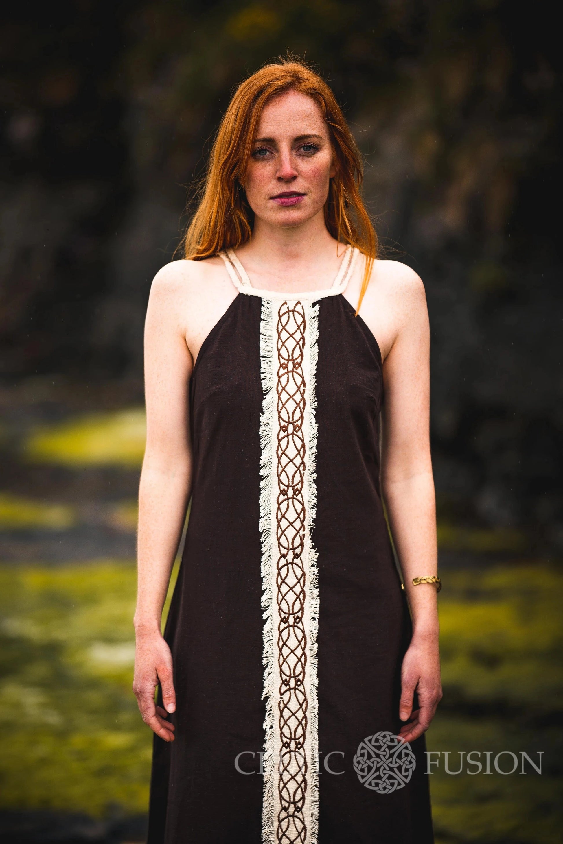 celtic embroidered dress Maeve Green Celtic Dress – celticfusiondesign main image 1