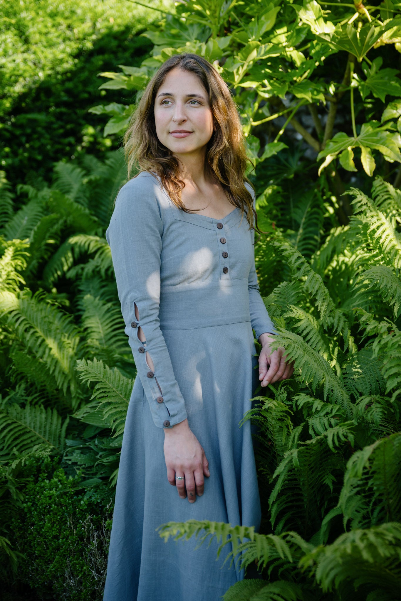 Slate Blue Sleeved dress with pockets Large