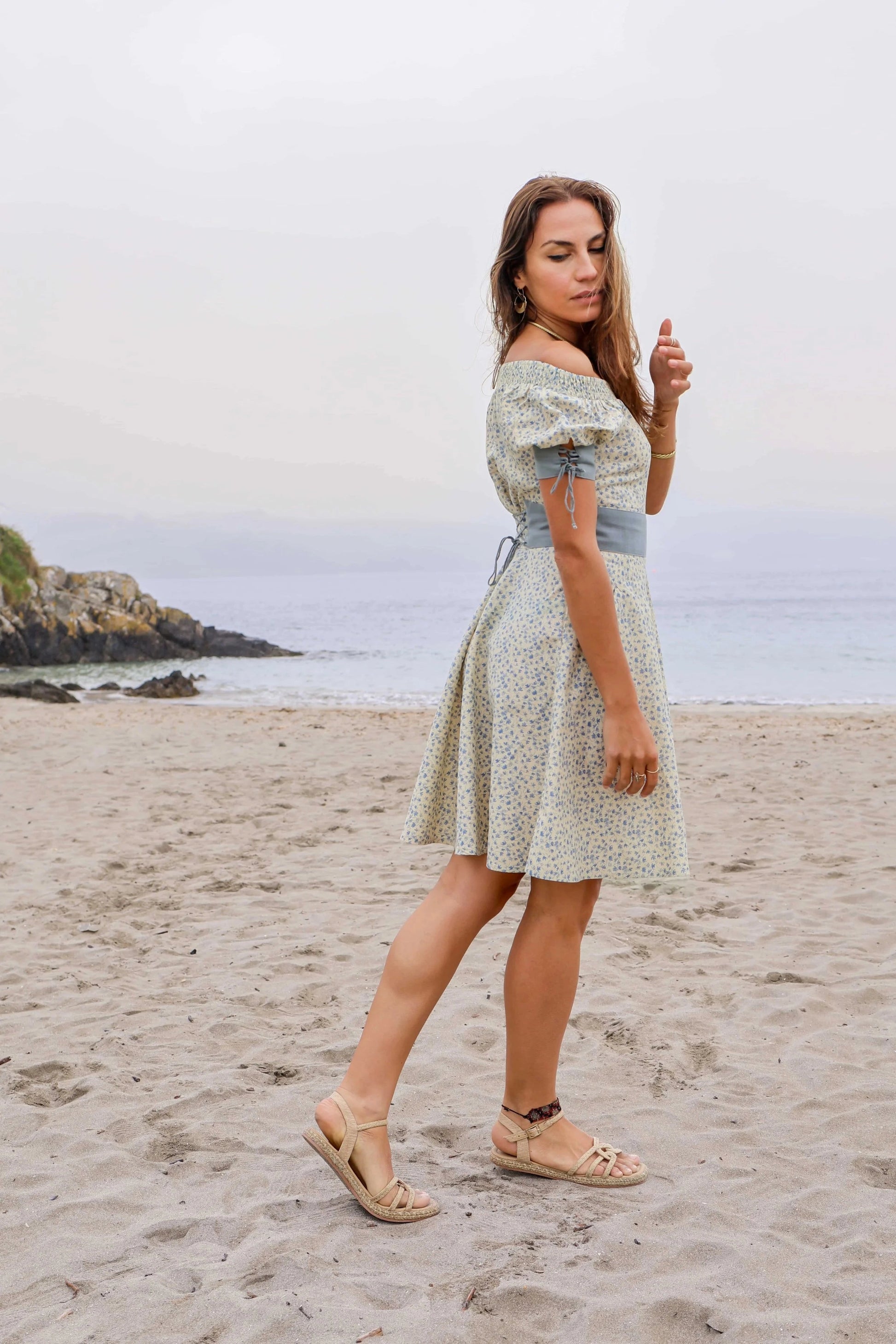Blue Floral Linen Dress with pockets – celticfusiondesign