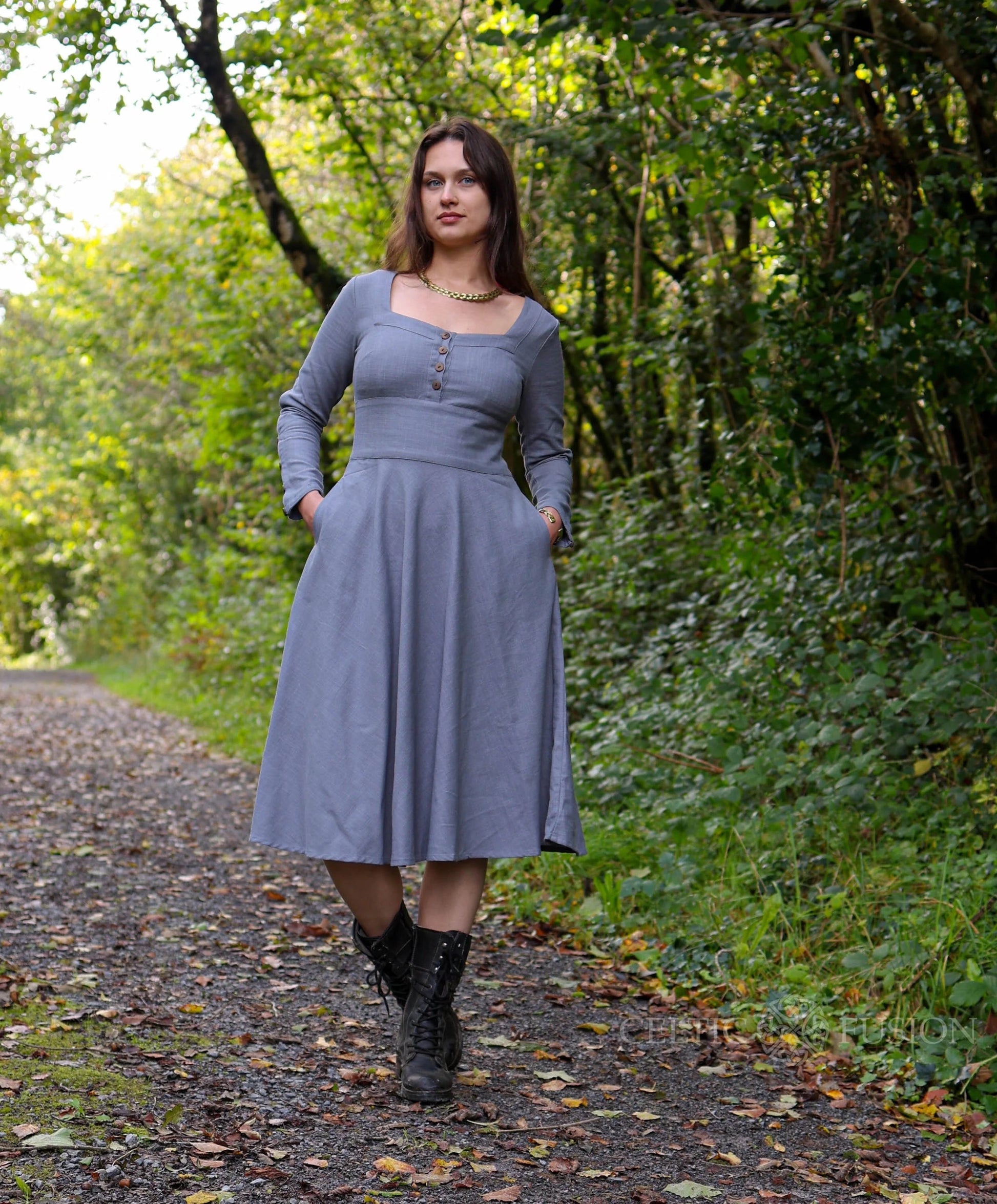 Imbas Corset dress - Green Dress with Pockets celticfusiondesign Imbas Corset dress - Green Dress with Pockets celticfusiondesign