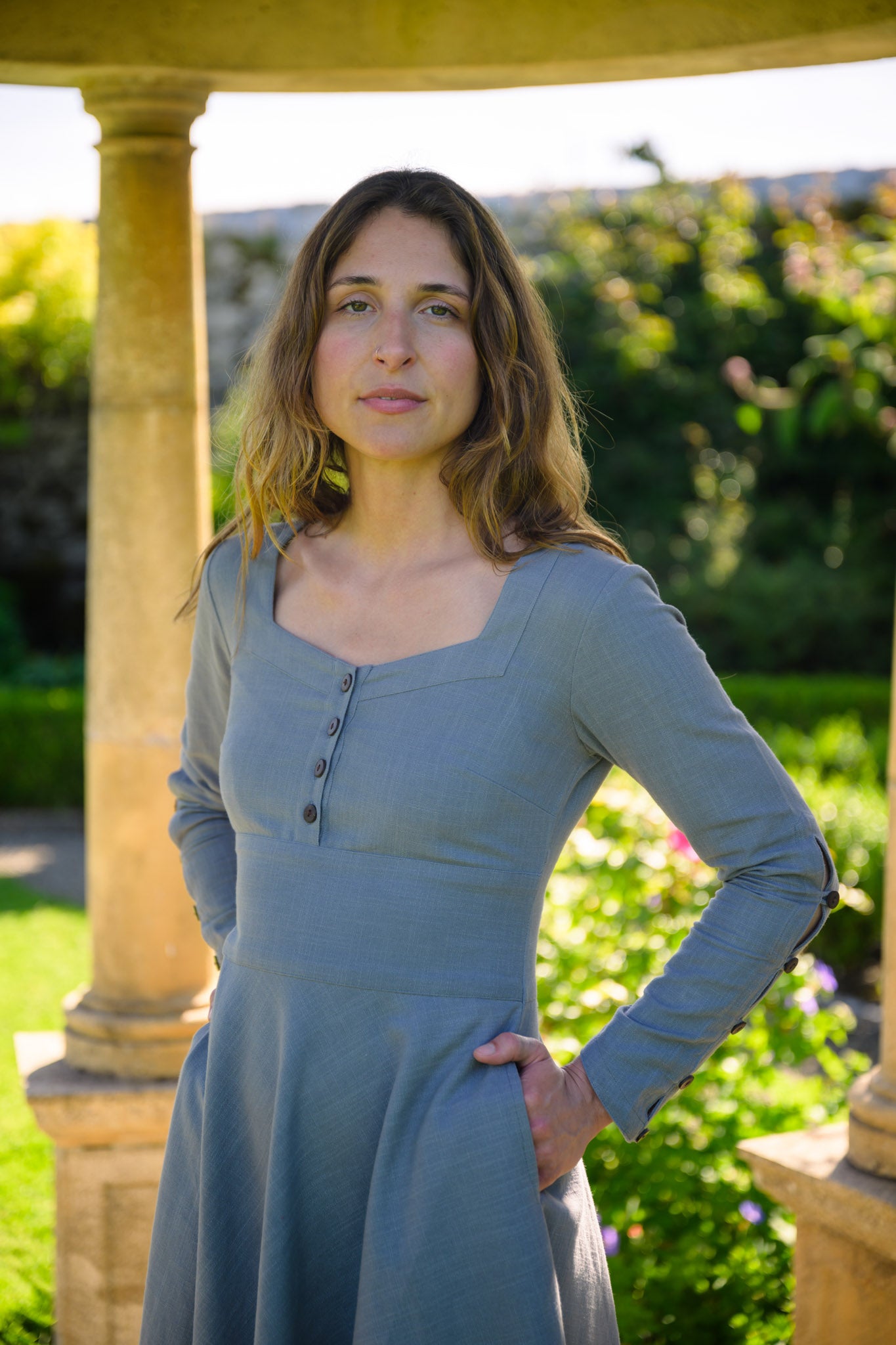 Slate Blue Sleeved dress with pockets – celticfusiondesign