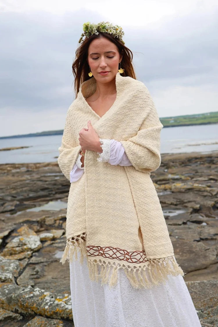 Danu Celtic Embroidered Handwoven Shawl