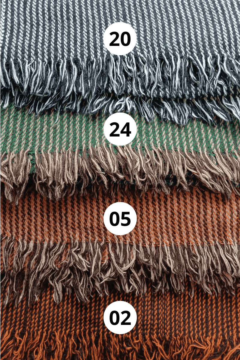 Celtic Fusion wool blend shawl colour options with fringe detail